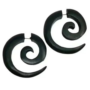 Organic wooden spiral hoop earrings fake gauges by umbrellalaboratory